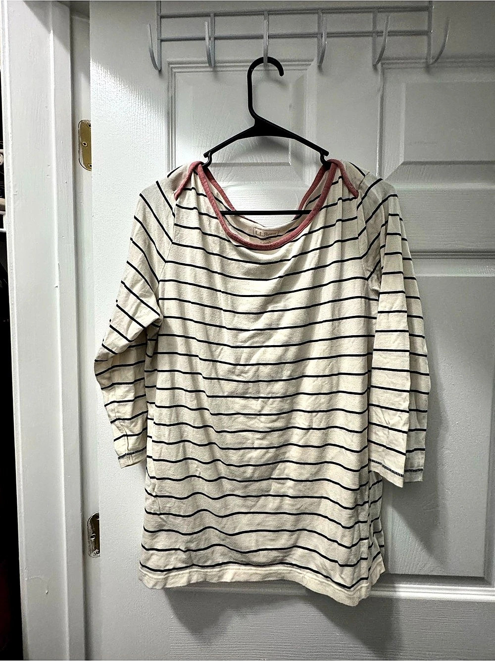 L.L.Bean Striped Long Sleeve Top Cream & Blue Size Large